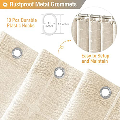 54x78 Boho Farmhouse Linen Heavy Duty Shower Curtain Set, Cream/Beige | Narrow Long Size, 330GSM Linen Blend, 3-side Tassels, Waterproof Fabric, 10 Plastic Hooks, Rustic Bohemian, Machine Washable - color: A - Cream, size: 54"W x 78"L (Pack of 1)