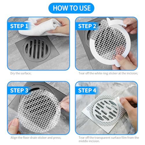 50pcs Disposable Shower Drain Hair Catcher Hair Trap for Shower Drain Mesh Stickers Shower Strainer for Bathroom Tub Kitchen Sink Shower Drain Cover Hair Stopper - color: White