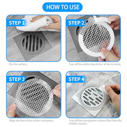 50pcs Disposable Shower Drain Hair Catcher Hair Trap for Shower Drain Mesh Stickers Shower Strainer for Bathroom Tub Kitchen Sink Shower Drain Cover Hair Stopper - color: White