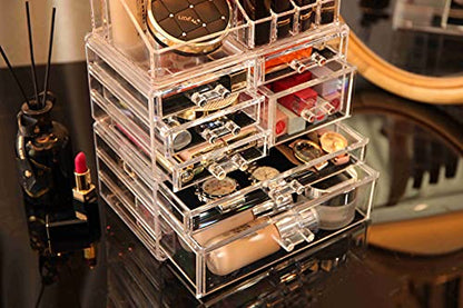 Cq acrylic 3 Pack Clear Skincare Organizer for Vanity, Stackable 7 Drawers Make Up Organizer,Cute Cosmetic Organizer for Vanity Jewelry,Hair Clip,Beauty,Skincare Product Dresser Acrylic Desk Organizer - size: 7 Drawers