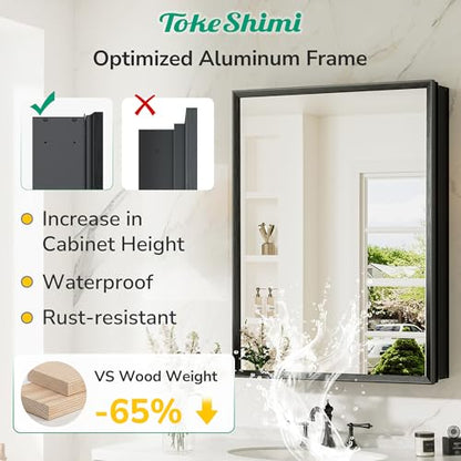 36 x 24 Black Recessed Medicine Cabinets, Assembly Required, Bathroom Mirror Medicine Cabinet, Lightweight Aluminum Frame， Stepless Adjustable Shelves, Tempered Glass - color: Black, size: 36x24 in