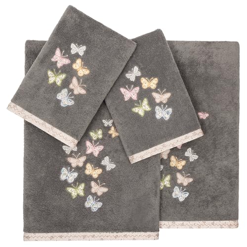 Frolic 4-Piece Luxury Towel Set, Calico Applique, Soft & Durable Turkish Cotton, Elegant Bathroom Ensemble, 2 Bath 2 Hand Towels, Charcoal - color: Charcoal, size: 2 Pcs Bath 2 Pcs Hand Towel