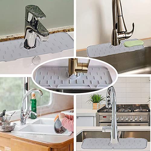 Silicone Faucet Sink Mat Sink Splash Guard, Sink Drain Pad Behind Faucet, Bathroom Drip Protector Splashback Countertop Protection Faucet Handle drip Catcher (Grey 1pcs) - color: Grey 1pcs
