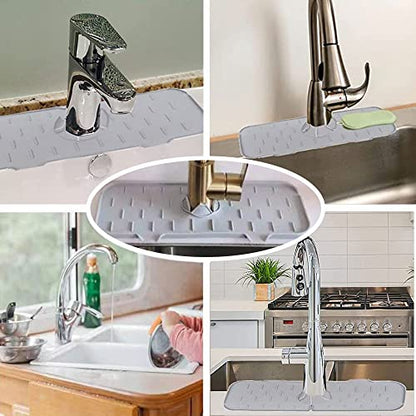 Silicone Faucet Sink Mat Sink Splash Guard, Sink Drain Pad Behind Faucet, Bathroom Drip Protector Splashback Countertop Protection Faucet Handle drip Catcher (Grey 2pcs) - color: Grey 2pcs