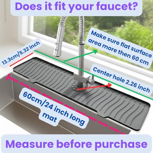 24 inch Longer Faucet Mat for Kitchen Sink Splash Guard[5° Slope Fast Self-draining]Kitchen Sink Faucet Mat Splash Guard Kitchen Sink Area Water Splash Guard