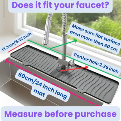 24 inch Longer Faucet Mat for Kitchen Sink Splash Guard[5° Slope Fast Self-draining]Kitchen Sink Faucet Mat Splash Guard Kitchen Sink Area Water Splash Guard