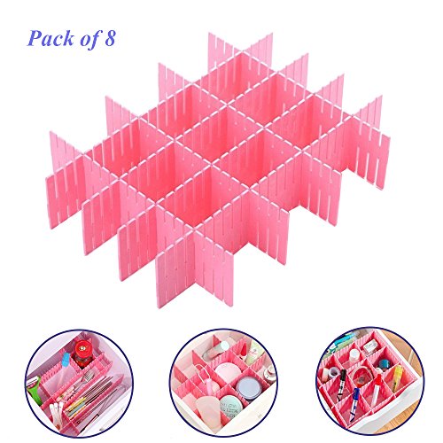 8pcs DIY Plastic Drawer Organizer Adjustable Drawer Dividers for Home Tidy Closet, Socks, Underwear, Office School Supplies, Kitchen Utensil Tools (Pink) - color: Pink