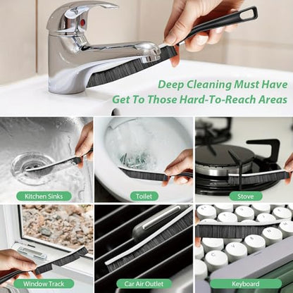 3pcs Hard Bristle Gap Cleaning Brush, Black & White - Small Scrubber for Grout Tiles Shower Toilet Narrow Spaces Bathroom Kitchen Household Tool