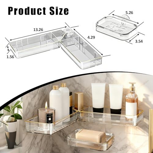 Corner Acrylic Shower Caddy, 2 Pack Shower Shelf Adhesive with 1 Pack Soap Dish, No Drilling Bathroom Organizer, Wall Shelves for Bathroom - style: Corner Acrylic Shower Caddy