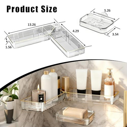 Corner Acrylic Shower Caddy, 2 Pack Shower Shelf Adhesive with 1 Pack Soap Dish, No Drilling Bathroom Organizer, Wall Shelves for Bathroom - style: Corner Acrylic Shower Caddy