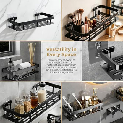 Wall-mounted Shower Rack, Large Capacity, No-drill Installation, Floating Shelf for Bathroom and Kitchen, Space-saving, Easy to Install, Used to Store Toiletries, Cosmetics and Miscellaneous Items