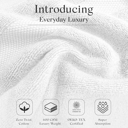 Premium Staple Cotton Bathroom Towel Set - White 600 GSM 6-Piece Luxury Bath Towel Set 3 Stripe - 2 Bath Towels, 2 Hand Towels & 2 Washclothes Set - High Absorbent & Quick Dry for Gym, Spa, Hotel - color: White - 3 Stripe
