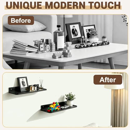 Wall Mounted Floating Shelf, Self Adhesive Shelf, No Drill Adhesive Wall Shelf, Floating Shelves Damage-Free Expand Walls Space for Living Room Kitchen Bathroom (2, Black) - color: Black
