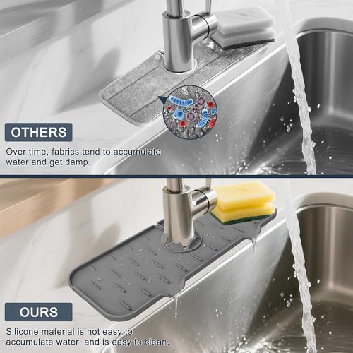 Kitchen Sink Splash Guard Silicone Faucet Mat for Kitchen Sink Grey | Sink drain pad behind faucet, Sink rubber mat around faucet guard & draining mat, bathroom sink protector Water Catcher Mat - color: Gray