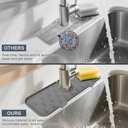 Kitchen Sink Splash Guard Silicone Faucet Mat for Kitchen Sink Grey | Sink drain pad behind faucet, Sink rubber mat around faucet guard & draining mat, bathroom sink protector Water Catcher Mat - color: Gray