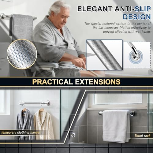 supregear Grab Bars for Bathtubs and Showers, Anti Slip Bathroom Grab Bars for Seniors, 304 Stainless Steel Safety Shower Handle, Toilet Handicap Elderly Assist Bathroom Wall Handle, 22 inch - size: 22 inch