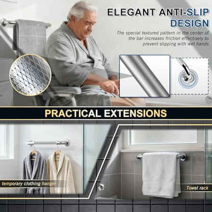 supregear Grab Bars for Bathtubs and Showers, Anti Slip Bathroom Grab Bars for Seniors, 304 Stainless Steel Safety Shower Handle, Toilet Handicap Elderly Assist Bathroom Wall Handle, 22 inch - size: 22 inch