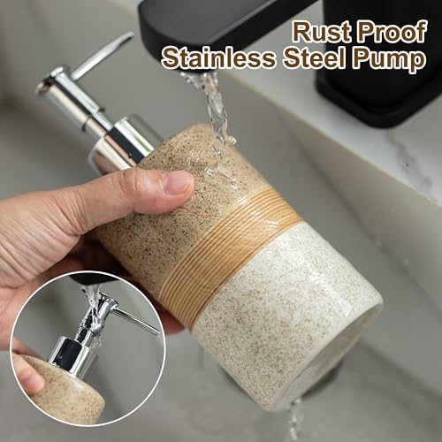 Ceramic Kitchen Dish Soap Dispenser Set with Stainless Steel Pump | Refillable Hand Soap, Shampoo and Conditioner, Body Wash, Lotion Dispenser | for Kitchen and Bathroom Counter Non Slip, 12 Oz - color: Beige and White, size: 1xSoap Dispenser