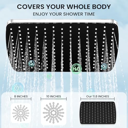 Shower Head with Handheld,High Pressure Chrome Rain Shower Head | Regaderas Para Shower,11.8" Rectangular,Rainfall Shower Head,Dual Shower Head,Bathroom Decor,Extension Arm,5 Spray Mode - color: A-Chrome, style: Rectangular 12"