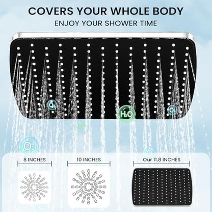 Shower Head with Handheld,High Pressure Chrome Rain Shower Head | Regaderas Para Shower,11.8" Rectangular,Rainfall Shower Head,Dual Shower Head,Bathroom Decor,Extension Arm,5 Spray Mode - color: A-Chrome, style: Rectangular 12"