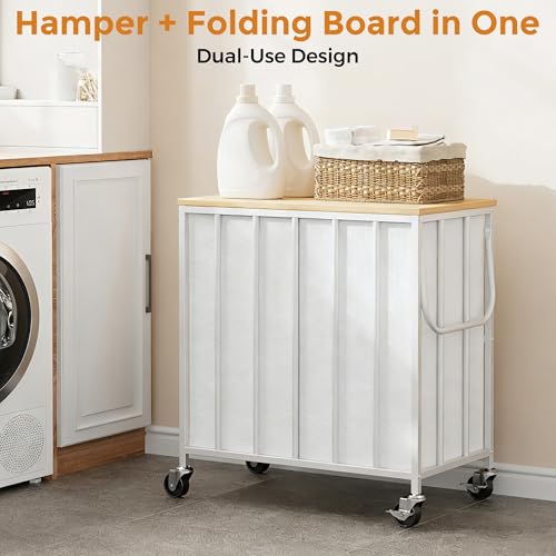 120L Laundry Hamper with Lid, Rolling Laundry Basket with Dual Liner Bags | Soft-Close Lid; Dual Removable Liners; Lockable Casters; Metal Handles; Easy Assembly