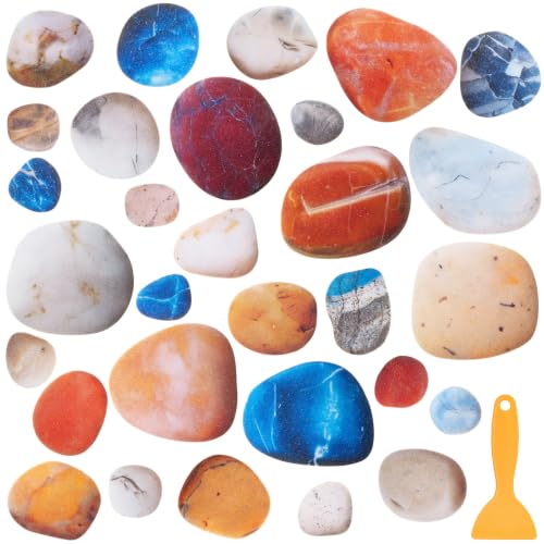 Fullhawl 30 Pcs Pebble Stone Non Slip Bathtub Stickers Colorful Pebble Stone Anti Slip Shower Stickers Shower Floor Nonslip Sticker Applique Adhesive Decals Treads with Scraper for Bathtub Bathroom - style: Pebble Stone