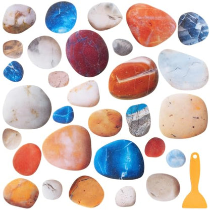 Fullhawl 30 Pcs Pebble Stone Non Slip Bathtub Stickers Colorful Pebble Stone Anti Slip Shower Stickers Shower Floor Nonslip Sticker Applique Adhesive Decals Treads with Scraper for Bathtub Bathroom - style: Pebble Stone