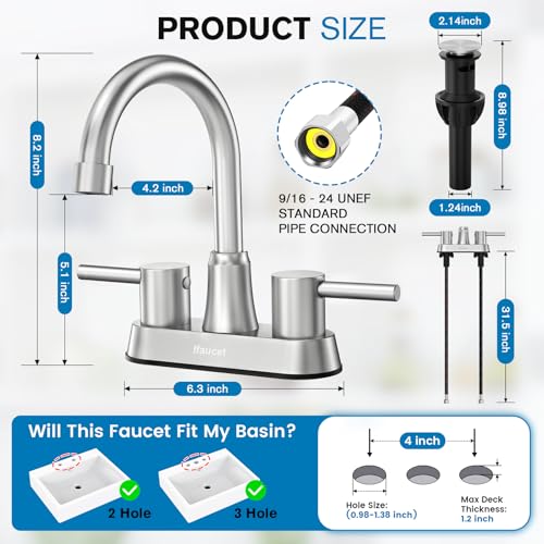 Bathroom Faucets, Bathroom Faucet 3 Hole, Bathroom Sink Faucet, Faucet for Sink 4 Inch 2 Handle Centerset, Lead-Free, with Copper Pop Up Drain (Brushed Nickel) - color: Brushed Nickel Style A