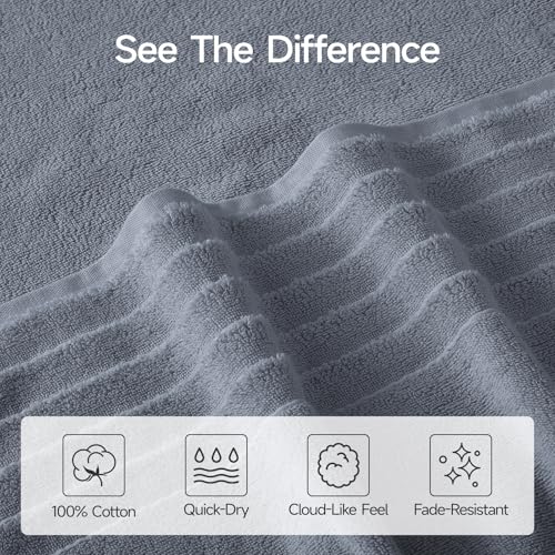 ecolook Soft Bath Towels 2 Pack, 100% Cotton Ultra Absorbent & Quick-Drying | Luxury Lightweight with Hanging Loop, Gray towels for Bathroom Shower Gym Travel - color: Light Gray