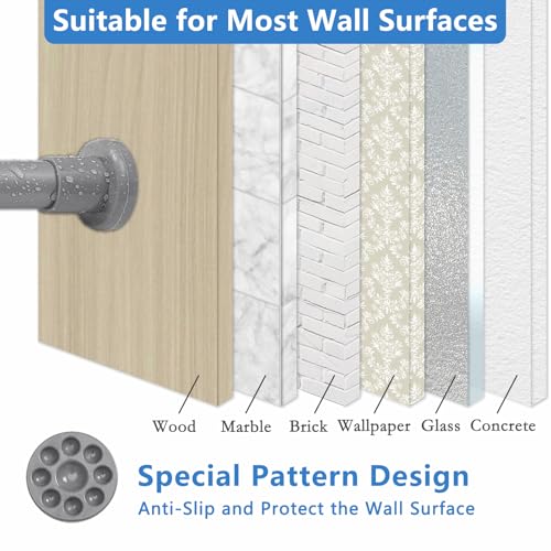 Grey Shower Curtain Rod 28"-52", Never Rust Anti-Slip Adjustable Tension Curtain Rods No Drilling, Heavy Duty Spring Enlarged Diameter 1" Tension Rod for Bathroom/Closet/Room Divider - color: Grey, size: 28"-52"