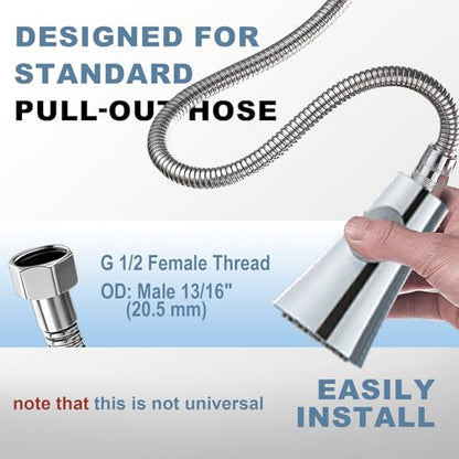 Universal Kitchen Faucet Spray Head Replacement, Pull Down Sink Sprayer Attachment with Anti-Clog Nozzle, Stream & Spray 2 Modes, Fits Most Faucets, Chrome - color: 2-Function Spray Head - Chrome
