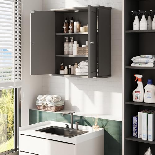 Bathroom Wall Cabinet, Bathroom Cabinet Wall Mount, Over Toilet Space Saver Storage Cabinets Wall Mounted, Wood Medicine Cabinets with Doors, Grey - color: Grey