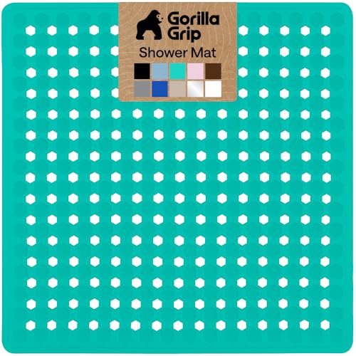 GORILLA GRIP Patented Square Shower Stall Mat, Small Bathtub Floor Mats for Stand Up Showers, Suction Cups and Drain Holes, Machine Wash, Soft on Feet, Bathroom Accessories 21x21 Inch Turquoise Opaque - color: Turquoise (Opaque), size: 21" x 21" (Square)