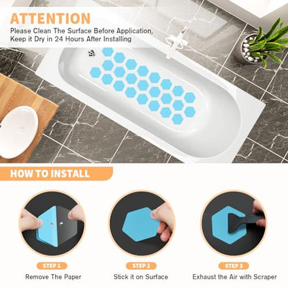 Non Slip Bathtub Stickers, Shower Stickers for Safety Bathroom Tubs, Bathtub Non Slip Stickers and Adhesive Decals Scraper for Bath Tub, Shower Floor, Stairs, Ladders(Square Shape) (24, Blue) - color: Blue