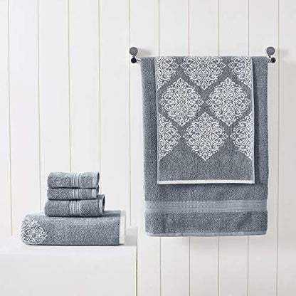 Modern Threads 6 Piece Reversible Yarn Dyed Jacquard Towel Set Artesia Damask Sterling Blue - color: Sterling Blue
