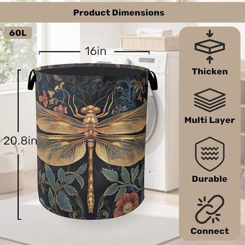 Retro Dragonfly Foldable Laundry Hamper - Waterproof Fabric Storage Basket with Handles, Clothes Hampers for Laundry,Bedroom,Dorm - color: Retro Dragonfly