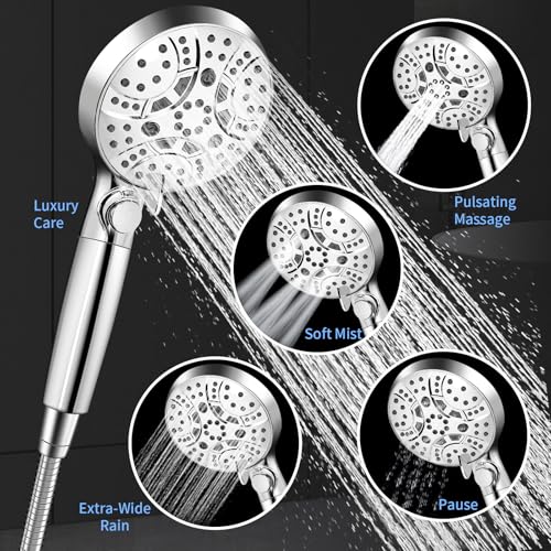 RV Shower Head with Hose, Shower Head with Handheld, 10 Modes High Pressure Shower Heads for Home/RV/Camper/Travel Trailer, Handheld Shower Head Holder and Extra Long 5ft Stainless Steel Hose