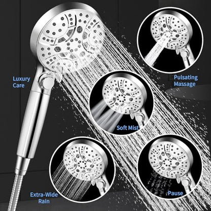RV Shower Head with Hose, Shower Head with Handheld, 10 Modes High Pressure Shower Heads for Home/RV/Camper/Travel Trailer, Handheld Shower Head Holder and Extra Long 5ft Stainless Steel Hose