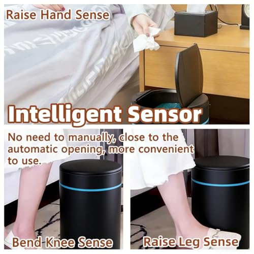 Smart Trash Can, Sensor Opening and Closing (1, Black) | Automatic Trash Can for Living Room, Bedroom, Kitchen and Bathroom - color: Black