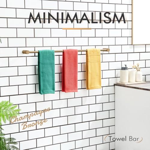 KOKOSIRI Towel Bars Champagne Bronze for Bathroom Wall Mounted 36-Inch Bath Towel Holder Single Rod Stainless Steel Bathroom Hardware, B4007CPG-L36 - color: Champagne Bronze, size: 36-Inch