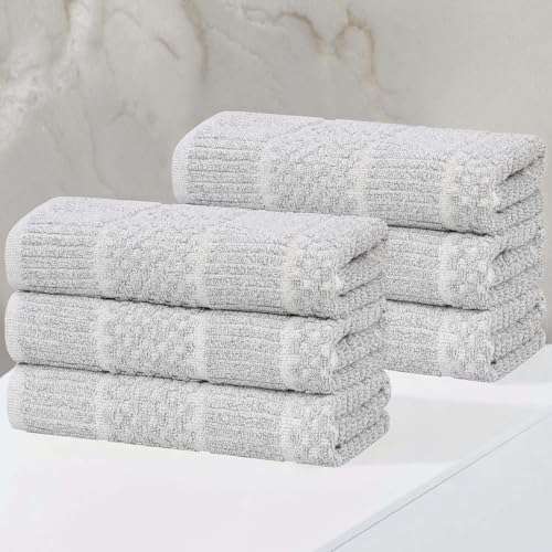 Superior Naples Viscose Cotton Blend Medium Weight Towels, Kitchen, Bathroom, Spa, Plush, Quick Dry, Ultra-Soft Towels, Bath Essentials, Ribbed Design, Absorbent Hand Towels, Set of 6, Platinum - color: Platinum, size: Hand Towel - 6PC