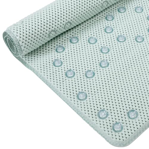 Bathtub Mat Non Slip, Soft Foam Bath Mat for Tub, Bathtub Mat with Drain Holes, Suction Cups Shower Mat (Ice Green, 36''X17'') - color: Ice Green