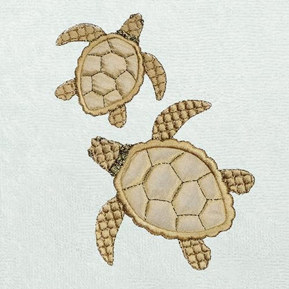 Jewel 4-Piece Premium Towel Set, Embroidered Turtles, Plush Turkish Cotton, Durable & Quick Dry, Elegant Beach Style, 2 Bath 2 Hand Towels, Aqua - color: Aqua, size: 2 Pcs Bath 2 Pcs Hand Towel