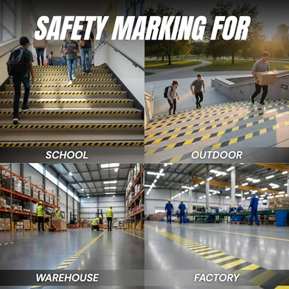 Tapix (3 Pack 2 Inch x 108 Feet Black & Yellow Tape Roll - Safety Stripe Waring Tape for Floor - Highly Adhesive Waterproof Hazard Tape for Floors, Walls, Staircase, Pipes, Equipment, Dangerous Area