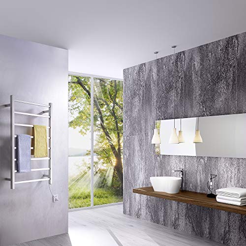 ANZZI Bell 8-Bar Wall Mounted Towel Warmer in Polished Chrome, Energy Efficient 80W Electric Plug in Heated Towel Rack for Bathroom, Steel Towel Heater Rail On/Off Switch Drying Rack, TW-AZ026CH - color: Chrome