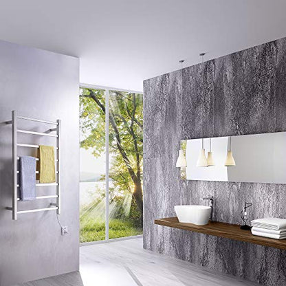 ANZZI Bell 8-Bar Wall Mounted Towel Warmer in Polished Chrome, Energy Efficient 80W Electric Plug in Heated Towel Rack for Bathroom, Steel Towel Heater Rail On/Off Switch Drying Rack, TW-AZ026CH - color: Chrome