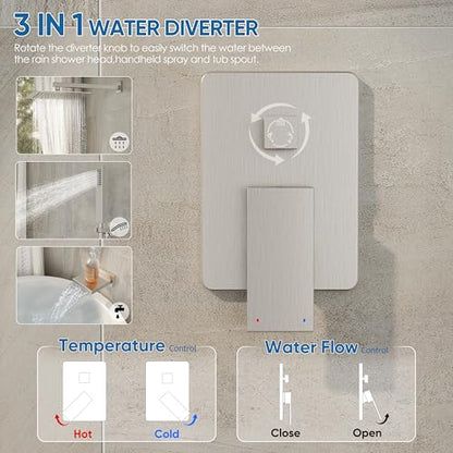 Tub Shower System with 10" Rain Head, Handheld & Valve Kit | All-Metal Tub Shower Faucet Set, Wall Mounted Rain Showerhead, Handheld Spray, Includes Valve and Trim Kit, Brushed Nickel - color: Brushed Nickel 10