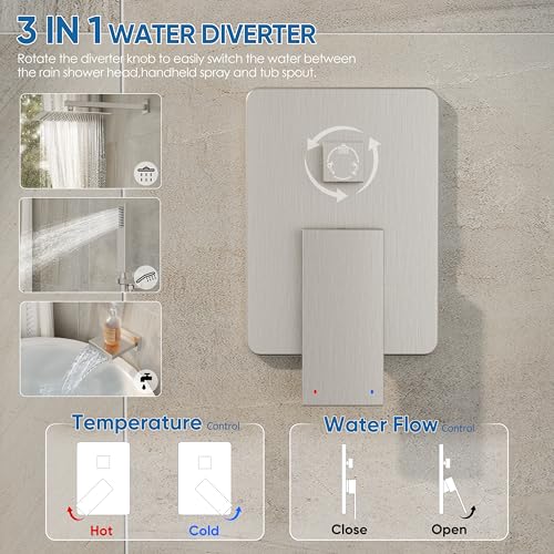 Tub Shower System with 10" Rain Head, Handheld & Valve Kit | All-Metal Tub Shower Faucet Set, Wall Mounted Rain Showerhead, Handheld Spray, Includes Valve and Trim Kit, Brushed Nickel - color: Brushed Nickel 10