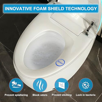 Smart Bidet Toilet with Foam Shield, Auto Open/Close Lid & Seat, Foot Sensor Flush, Tankless One Piece Elongated, Heated Seat, Instant Warm Water & Dryer - color: White
