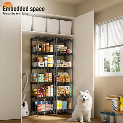 DurayLoly 63.8" H 6-Tier Narrow Storage Shelves, 265lbs, Adjustable, Pantry | Slim 15.8"Wx11.8"D, Leveling feet+anti-tip, Rustproof, 15-min tool-free assembly, For kitchen, bath, laundry, pantry, closet - size: 15.8"W x 11.8"D x 63.8"H